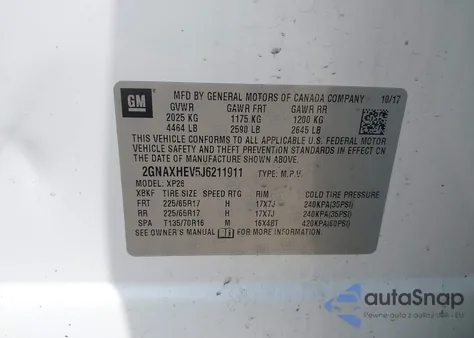 2018 Chevrolet Equinox Ls z USA, uszkodzony, nr VIN 2GNAXHEV5J6211911